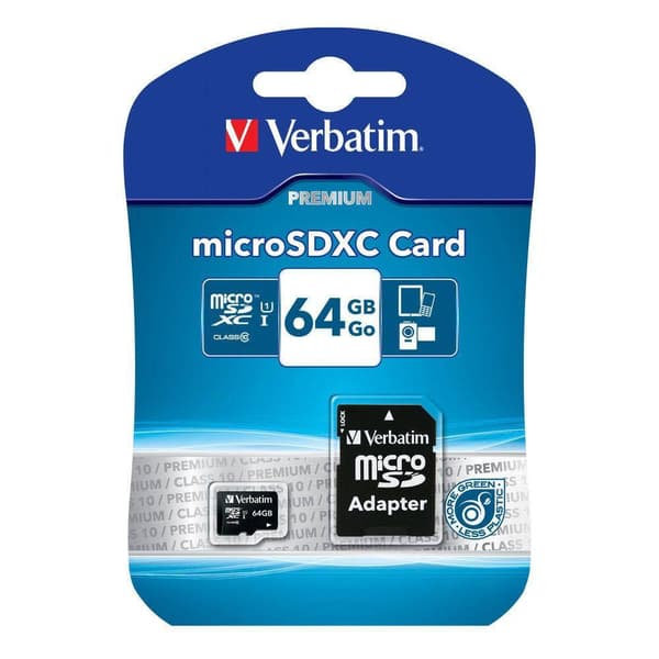 Verbatim MICRO SDXC 64GB CL 10 ADAP microSDXC-Kort 64 GB Class 10 inkl. SD-adapter