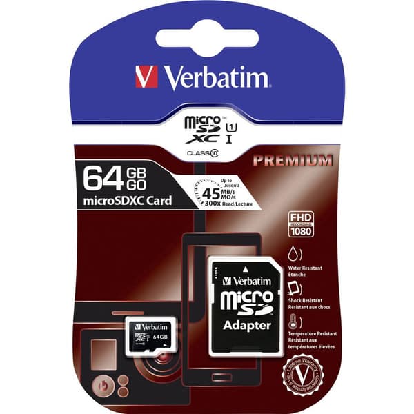 Verbatim MICRO SDXC 64GB CL 10 ADAP microSDXC-Kort 64 GB Class 10 inkl. SD-adapter