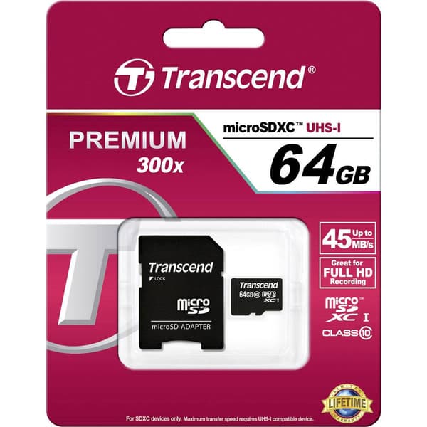 Transcend Premium microSDXC-Kort Industrial 64 GB Class 10, UHS-I inkl. SD-adapter