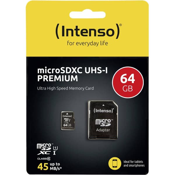 Intenso Premium microSDXC-Kort 64 GB Class 10, UHS-I inkl. SD-adapter