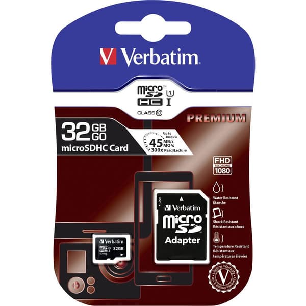 Verbatim MICRO SDHC 32GB CL 10 ADAP microSDHC-Kort 32 GB Class 10 inkl. SD-adapter