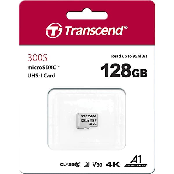 Transcend Premium 300S microSDXC-Kort 128 GB Class 10, UHS-I, UHS-Class 3, v30 Video Speed Class, A1 Application Perfor
