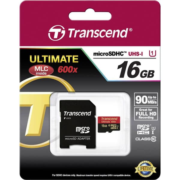 Transcend Ultimate (600x) microSDHC-Kort Industrial 16 GB Class 10, UHS-I inkl. SD-adapter