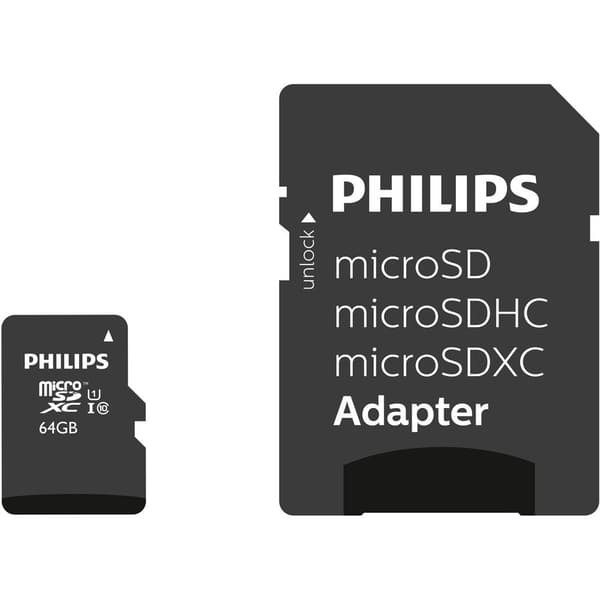 Philips microSDXC-Kort 64 GB Class 10 inkl. SD-adapter