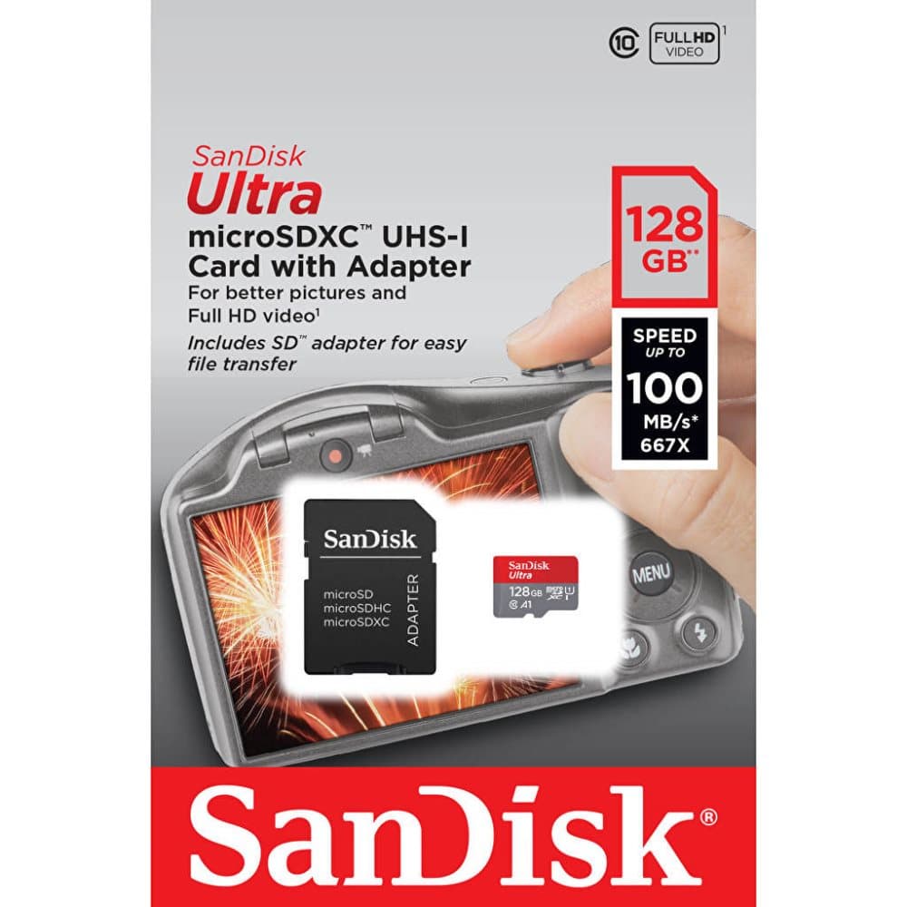 SANDISK Minneskort MicroSDXC Ultra 128GB 100MB/s UHS-I Adapt