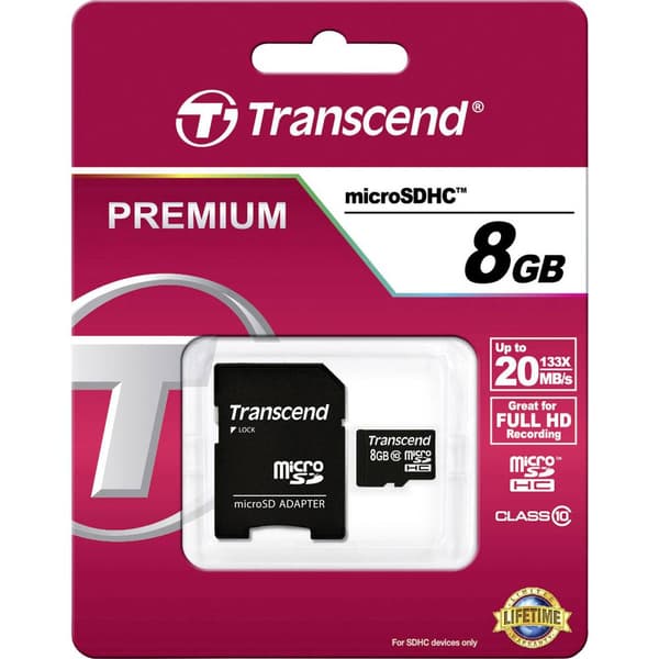 Transcend Premium microSDHC-Kort Industrial 8 GB Class 10 inkl. SD-adapter