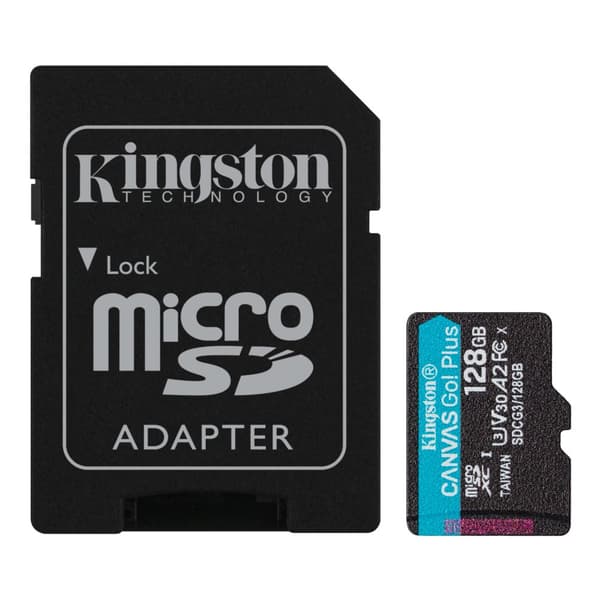 Kingston microSD Canvas Go! Pluss 128 GB, MicroSD, Flash -minne klasse 10, SD -adapter