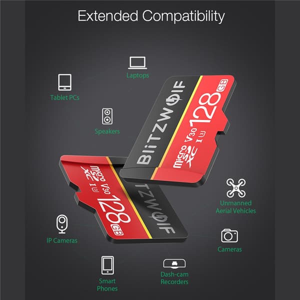 BlitzWolf® BW-TF1 Klass 10 UHS-1 32GB UHS-3 V30 64GB 128GB Micro SD TF-minne