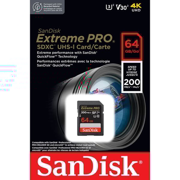 SDXC Extreme Pro 64GB 200MB/s UHS-I C10 V30 U3