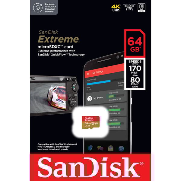 MicroSDXC Extreme 64GB 170MB/s A2 C10 V30 UHS-I U3