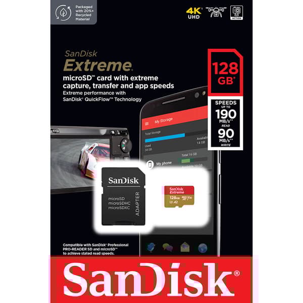MicroSDXC Extreme 128GB Adapter 190MB/s A2 C10 V30