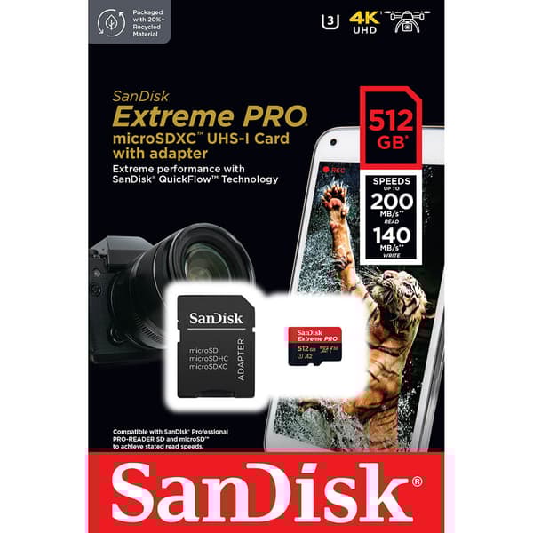 MicroSDXC Extreme Pro 512GB 200MB/s A2 C10 V30 UHS-I