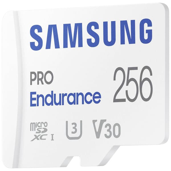 Samsung PRO Endurance microSDXC-Kort 256 GB Class 10, UHS-Class 3, v30 Video Speed Class 4K-videostöd, inkl. SD-adapter