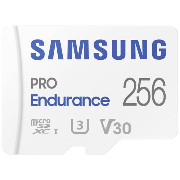Samsung PRO Endurance microSDXC-Kort 256 GB Class 10, UHS-Class 3, v30 Video Speed Class 4K-videostöd, inkl. SD-adapter