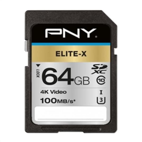 PNY MICRO SD ELITE-X HC 64GB SDHC KLASS 10 UHS-I U3 100 MB/S Minneskort Svart