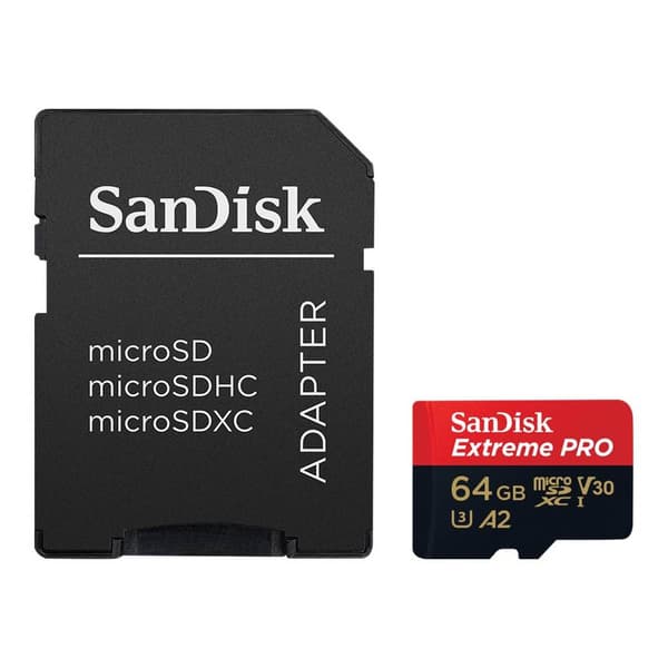 SanDisk Extreme PRO microSDXC-Kort 64 GB Class 10, UHS-I, v30 Video Speed Class stötsäker, Vattentät