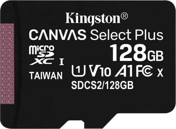 Kingston - Micro SD -muistikortti - Canvas Select Plus - MicroSDXC - 128 Gt - sis. SD-sovitin