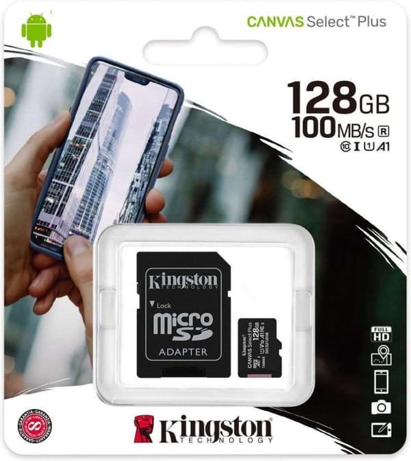 Kingston - Micro SD -muistikortti - Canvas Select Plus - MicroSDXC - 128 Gt - sis. SD-sovitin