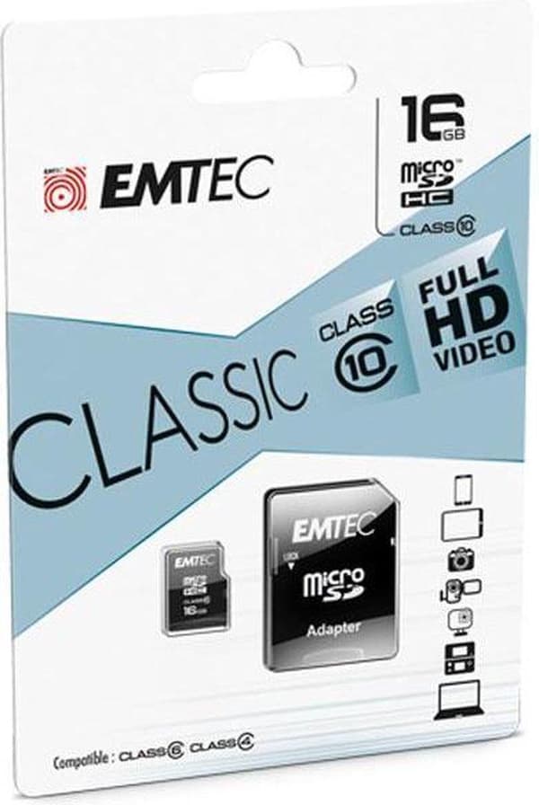 Emtec 16GB MicroSDHC sis. adapteri CL10