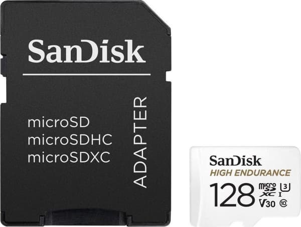 SanDisk microSDXC High Endurance Monitoring 128GB, Klasse 10, 100MB/s + SD-adapter
