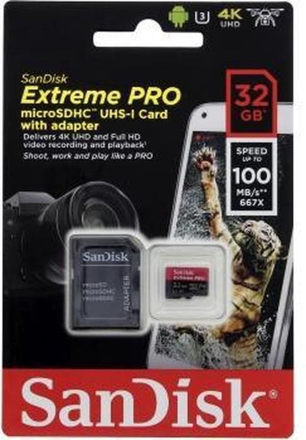 SanDisk Extreme Pro Micro SDHC 32GB - 100mb / 90mb - U3 V30 A1 - med adapter