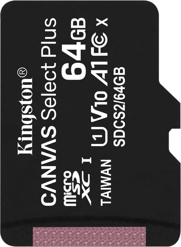 Kingston 64 GB microSDHC Canvas Select Plus 100R A1 C10 Single Pack utan adapter