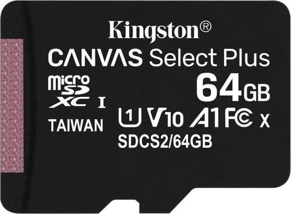 Kingston 64 GB microSDHC Canvas Select Plus 100R A1 C10 Single Pack utan adapter