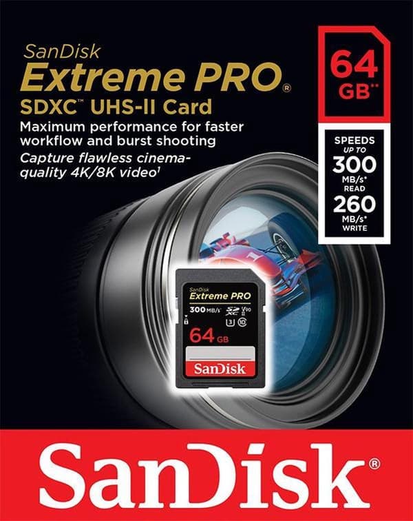 SanDisk - SDXC Extreme Pro SD-kort 64 GB - UHS-II - 300MB/s