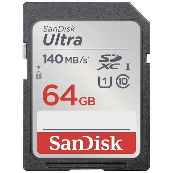 SanDisk SDXC Ultra 64GB (Class 10/UHS-I/140MB/s) SDHC-Kort 64 GB UHS-Class 1 Vattentät, stötsäker