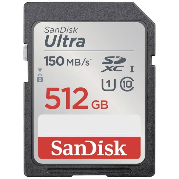 SanDisk SDXC Ultra 512GB (Class 10/UHS-I/150MB/s) SDXC-Kort 512 GB UHS-Class 1 Vattentät, stötsäker