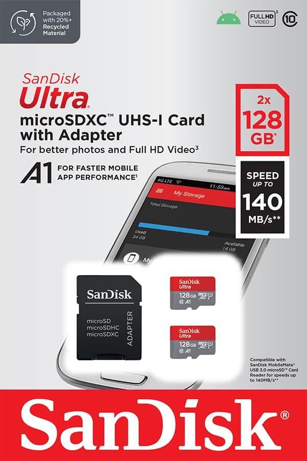 SanDisk 128GB Ultra microSDXC 140MBs+Adapt 2Pack (SDSQUAB-128G-GN6MT)