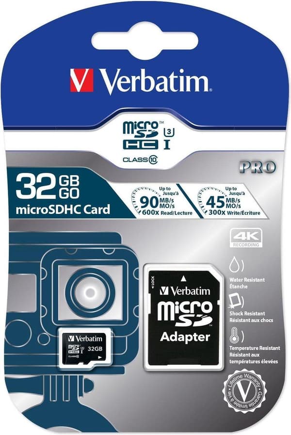 Verbatim Micro SDHC Pro 32GB Klasse 10 UHS-I inkl Adapter