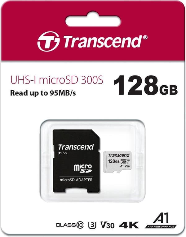 Transcend 128GB micro SD Class 10 U3 300S hukommelseskort, inkl. SD adapter