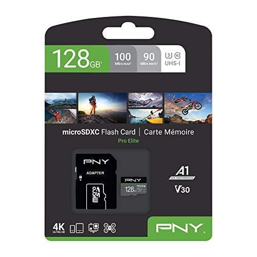 PNY PRO Elite 128GB microSDXC-minneskort + SD-adapter 100MB/s Läs 90MB/s Skrivhastighet Class 10 UHS-I U3 A1 App Performance V30 för 4K-video