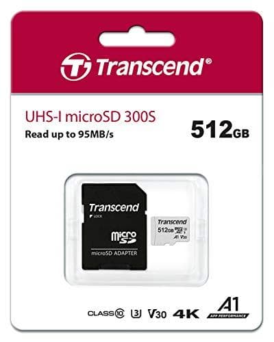 Transcend 300S - Flash-minneskort (adapter ingår) - 512GB - A1 / Video Class V30 / UHS-I U3 / Class10 - microSDXC