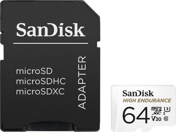 SanDisk microSDXC High Endurance Monitoring 64GB, Klasse 10, 100MB/s + SD-adapter