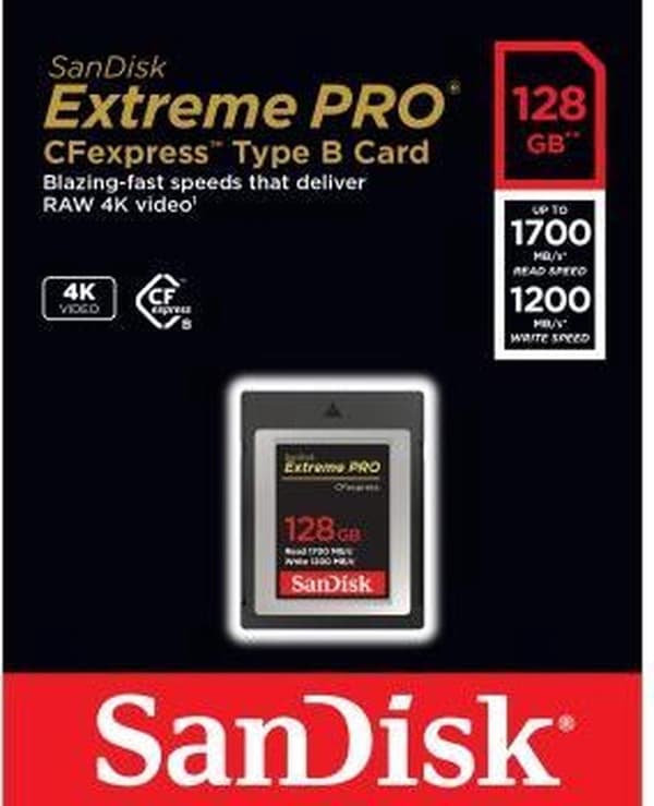 SanDisk CF Extreme PRO CFexpress 128GB, Typ B, 1700MB/s Läs, 1200MB/s Skriv