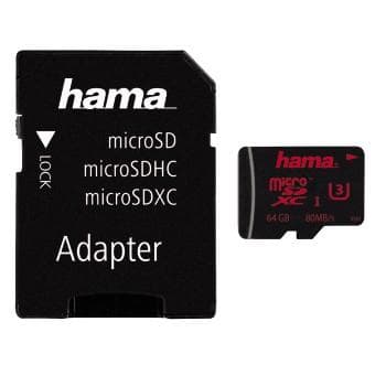 Hama - Flash-minneskort (microSDXC till SD-adapter ingår) - 64GB - UHS Class 3 - microSDXC UHS-I (123979)