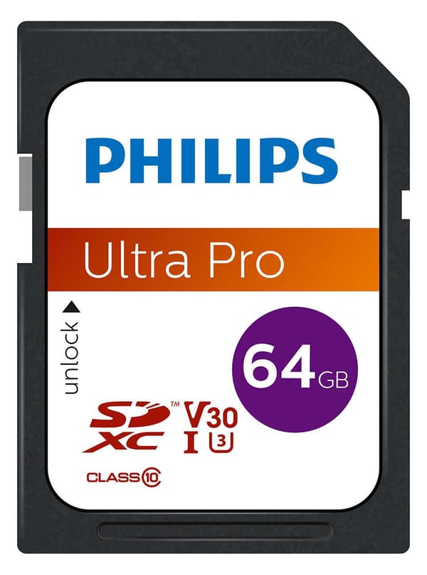 Philips SDXC-minneskort 64GB - Klass 10 - UHS-I U3 - FM64SD65B