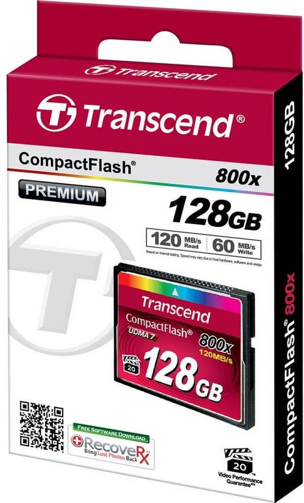 Transcend TS128GCF800 Premium CompactFlash (128GB, 4K, 120/60MB/s, 800X, TYPE I, UDMA7, MLC NAND)