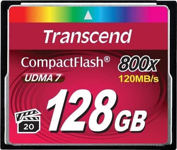 Transcend TS128GCF800 Premium CompactFlash (128GB, 4K, 120/60MB/s, 800X, TYPE I, UDMA7, MLC NAND)
