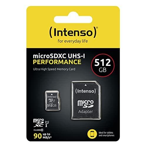 Intenso microSD 512GB UHS-I Perf CL10| Prestanda - 512 GB - MicroSD - Klass 10 - UHS-I - Klass 1 (U1) - Stöttålig - Temperaturbeständig - Vattentät -