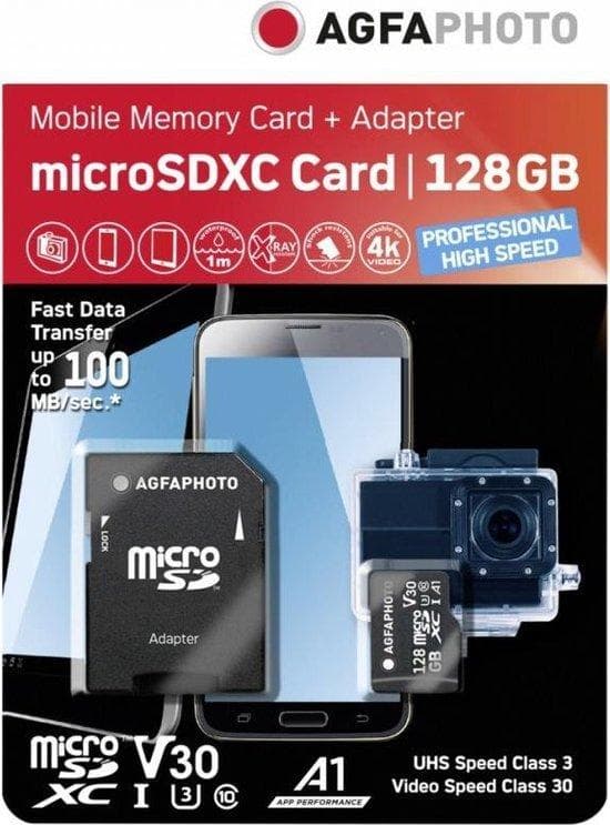 AgfaPhoto MicroSDXC UHS I 128GB Prof. High Speed U3 + Adapter (10613)