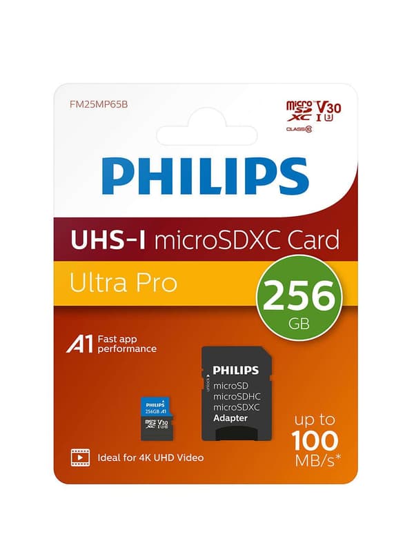 . Philips Micro SDXC-kort 256GB inkl adapter - Klass 10 - UHS-I U3