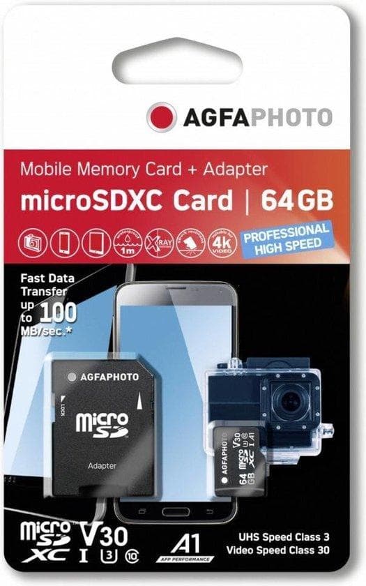 AgfaPhoto MicroSDXC UHS I 64GB Prof. High Speed U3 V30 A1 (10616)