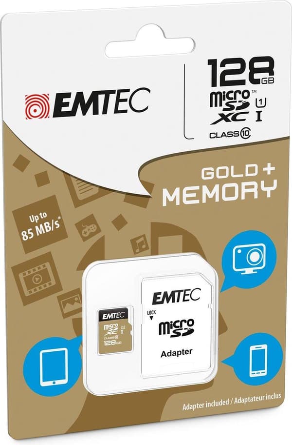 Emtec Micro SD Class10 Gold+ 128GB flashhukommelse