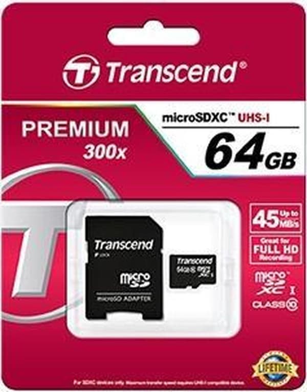 Transcend Micro SDXC 64GB Class 10 300x + SD-adapter