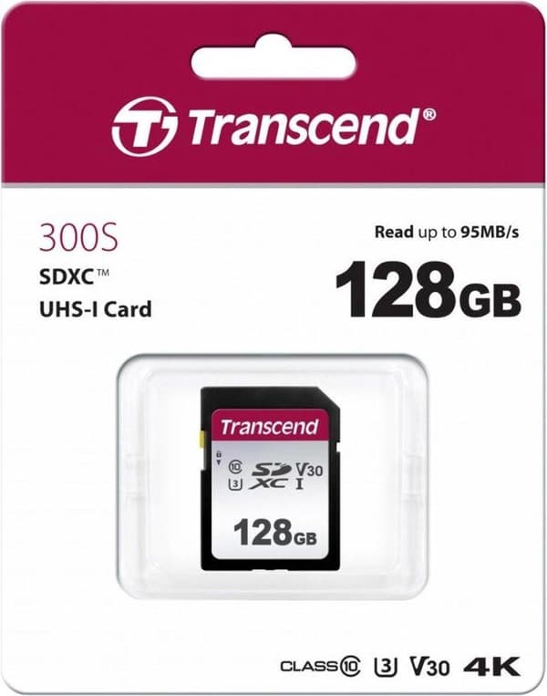 Transcend 300S - Flash-minneskort - 128 GB - Video Class V30 / UHS-I U3 / Class10 - SDXC UHS-I