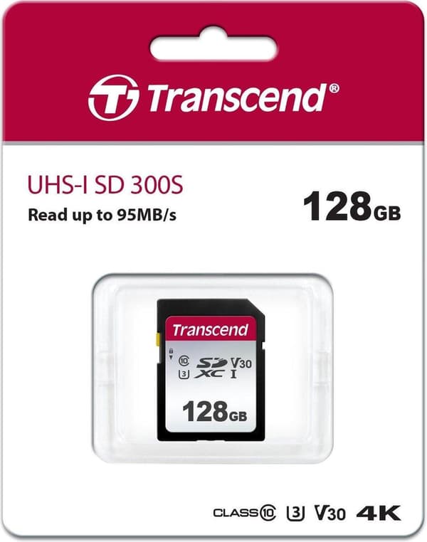 Transcend 300S - Flash-minneskort - 128 GB - Video Class V30 / UHS-I U3 / Class10 - SDXC UHS-I