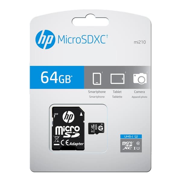 PNY HP mi210 - Flash-minneskort (microSDXC till SD-adapter ingår) - 64GB - UHS-I U1 / Class10 - microSDXC UHS-I (SDU64GBXC10HP-EF)